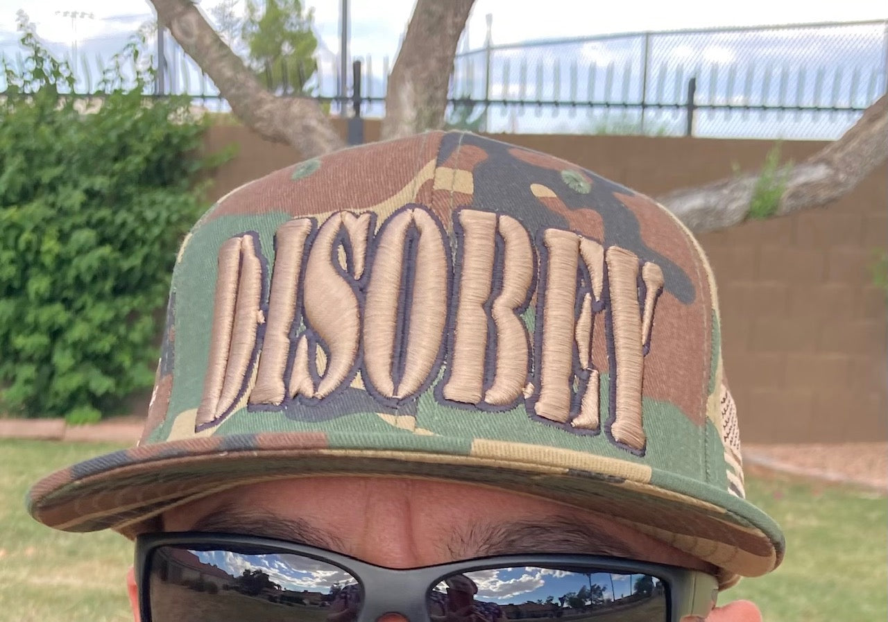 DISOBEY Woodland Camo Flatbill Solidback Snapback