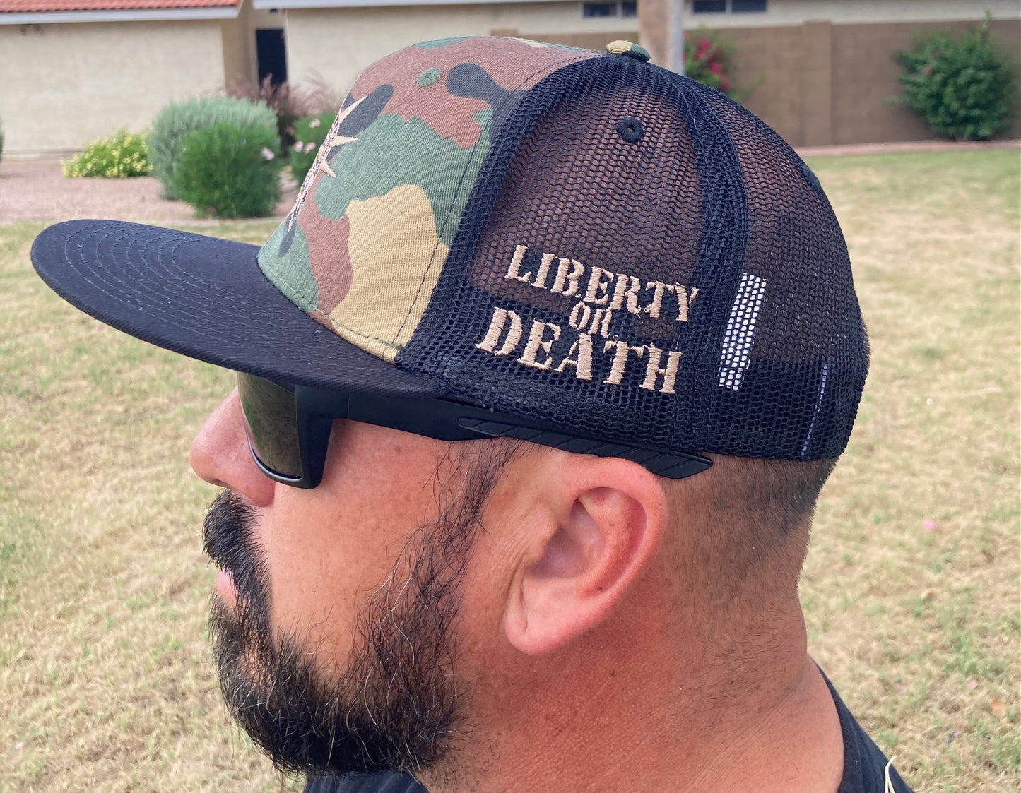 LIBERTY OR DEATH WOODLAND CAMO FLATBILL MESHBACK SNAPBACK